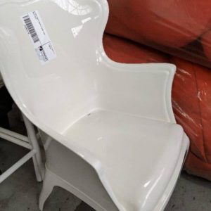 EX HIRE WHITE ACRYLIC ARM CHAIR SOLD AS IS