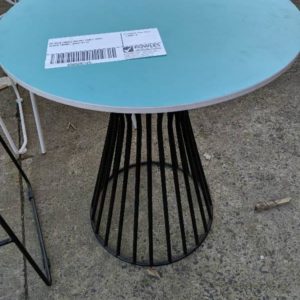 EX HIRE SMALL ROUND TABLE WITH BLACK FRAME SOLD AS IS