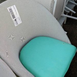 EX HIRE GREY OUTDOOR CHAIR WITH GREEN CUSHION SOLD AS IS