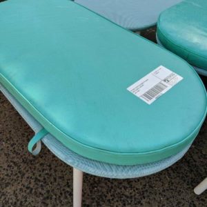 EX HIRE GREEN OUTDOOR OTTOMAN WITH GREEN CUSHION SOLD AS IS