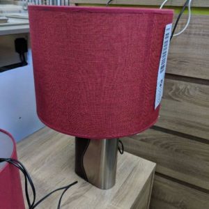 NEW RED SHADE & S/STEEL LAMP BASE