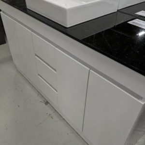 1500MM GLOSS WHITE BATHROOM VANITY WITH BLACK GALAXY STONE TOP AND ABOVE COUNTER BOWL