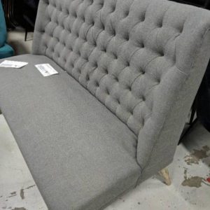 EX HIRE CHARCOAL BUTTON UPHOLSTERED 2 SEATER COUCH SOLD AS IS