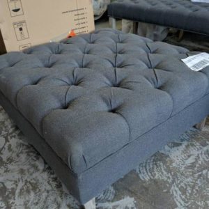 EX HIRE CHARCOAL BUTTON UPHOLSTERED SQUARE OTTOMAN SOLD AS IS