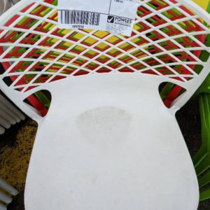 EX HIRE - WHITE ACRYLIC CHAIR STACKABLE SOLD AS IS