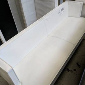 EX HIRE WHITE PU LONG BENCH SEAT WITH BACK SOLD AS IS