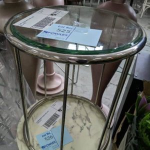 EX HIRE GLASS ROUND SIDE TABLE SOLD AS IS