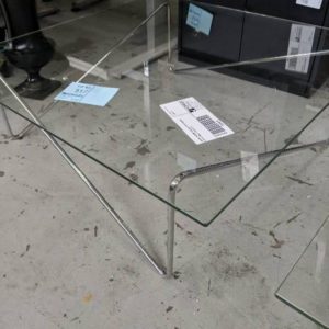 EX HIRE CHROME & GLASS LARGE SQUARE COFFEE TABLE SOLD AS IS