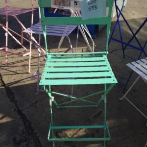 EX HIRE GREEN METAL FOLDING BAR STOOL SOLD AS IS