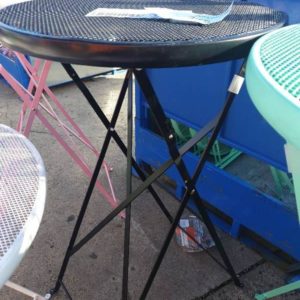 EX HIRE BLACK METAL FOLDING BAR TABLE SOLD AS IS