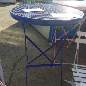 EX HIRE BLUE METAL FOLDING BAR TABLE SOLD AS IS