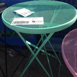 EX HIRE GREEN METAL FOLDING BAR TABLE SOLD AS IS
