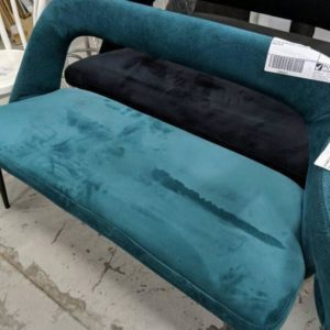 EX HIRE GREEN VELVET 2 SEATER COUCH SOLD AS IS