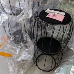 EX HIRE BLACK LOW CAGE STOOL WITH PADDED SEAT SOLD AS IS