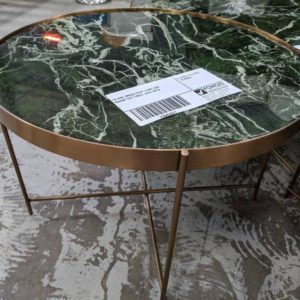 EX HIRE GREEN FAUX STONE LOW ROUND SIDE TABLE SOLD AS IS