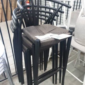 EX HIRE BLACK BAR STOOL WITH GREY WOVEN SEAT SOLD AS IS