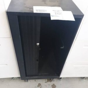 EX HIRE BLACK STORAGE CABINET ON WHEELS SOLD AS IS