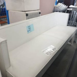 EX HIRE WHITE PU BENCH SEAT WITH BACK SOLD AS IS