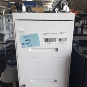 EX HIRE WHITE FILING CABINET ON WHEELS SOLD AS IS