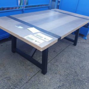 EX DISPLAY TIMBER TABLE WITH 2 BENCH SEATS SOLD AS IS