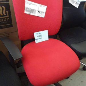 NEW OFFICE CHAIR RED MATERIAL WITH WHEELS SOLD AS IS