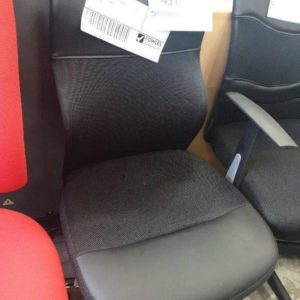 NEW OFFICE CHAIR BLACK MATERIAL WITH PU DETAIL WITH WHEELS SOLD AS IS