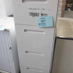 EX HIRE WHITE TALL 4 DRAWER LOCKABLE FILING CABINET SOLD AS IS