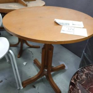 EX HIRE TIMBER ROUND SMALL TABLE SOLD AS IS
