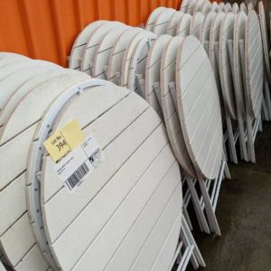 EX HIRE WHITE ROUND TABLE SOLD AS IS