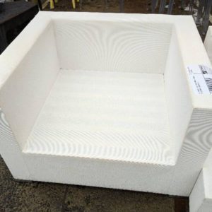 EX HIRE WHITE OUTDOOR ARMCHAIR WITH NO CUSHIONS SOLD AS IS