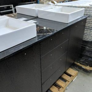 1500MM SINGLE BOWL VANITY WENGE CABINET WITH STONE TOP AND BOWLS RRP$1750
