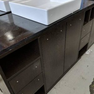 1200MM SINGLE BOWL VANITY WENGE CABINET WITH STONE TOP AND BASIN RRP$1100