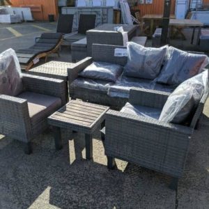 EX DISPLAY 3 SEATER RATTAN COUCH & 2 ARM CHAIRS SOLD AS IS