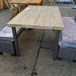 EX DISPLAY TIMBER DINING TABLE WITH 2 BENCH SEATS SOLD AS IS