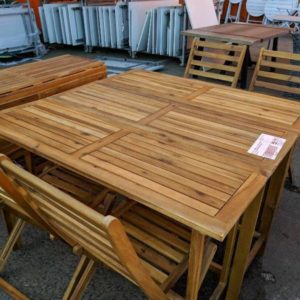EX DISPLAY TIMBER FOLD-A-AWAY DINING TABLE WITH 4 FOLDING TIMBER CHAIRS SOLD AS IS