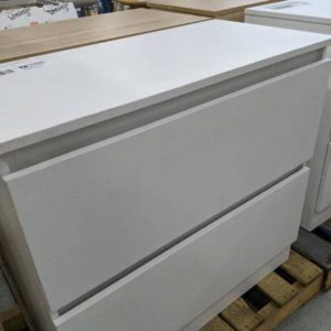900MM WHITE MDF VANITY WITH 2 DRAWERS SOLD AS IS