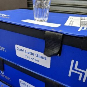 EX HIRE COMMERCIAL CATERING BOX OF 24 CAFE LATTE GLASSES SOLD AS IS
