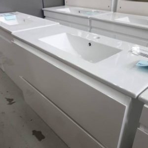 900MM WALL HUNG VANITY WITH FINGER PULL 2 DRAWERS WITH WHITE CERAMIC VANITY TOP SFW2-900