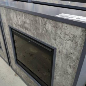 EX DISPLAY ATLANTIC GREY FIREPLACE MANTLE WITH 2KW ELECTRIC FIREPLACE WITH REALISTIC LOGS CRACK ON LEFT & RIGHT TOP OF FRAME SOLD AS IS RRP$2499 3 MONTH WARRANTY