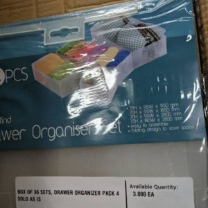 BOX OF 36 SETS DRAWER ORGANIZER PACK 4 SOLD AS IS