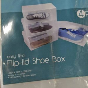 BOX OF 18 SETS OF SHOE BOX MENS FLIP LID PK4 SOLD AS IS