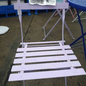 EX HIRE PURPLE METAL FOLDING CHAIR SOLD AS IS