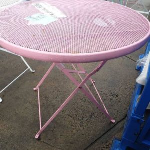 EX HIRE PINK LOW METAL FOLDING TABLE SOLD AS IS