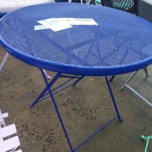 EX HIRE BLUE LOW METAL FOLDING TABLE SOLD AS IS