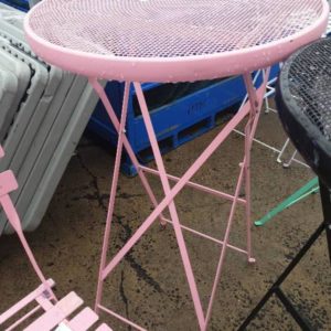 EX HIRE PINK METAL FOLDING BAR TABLE SOLD AS IS