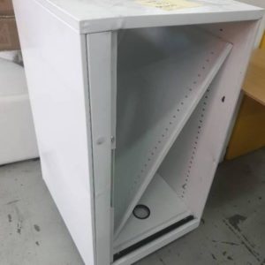 EX HIRE WHITE STORAGE CABINET ON WHEELS SOLD AS IS