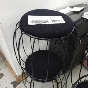 EX HIRE BLACK CAGE STOOL WITH UPHOLSTERED SEAT SOLD AS IS