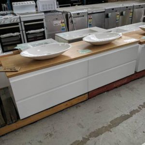 EX DISPLAY NOVA 1800MM VANITY WITH 4 DRAWERS TIMBER TOP AND 2 X ART BOWLS