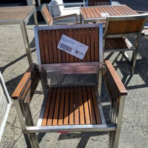 EX HIRE SET OF 4 TIMBER AND METAL FRAMED CHAIRS ONLY SOME MARKS GOOD CONDITION