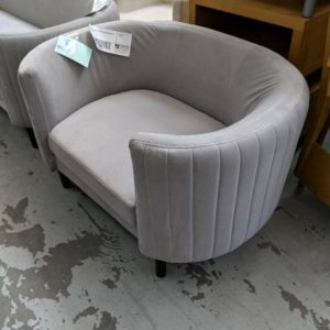 EX HIRE - GREY VELVET CURVED ARMCHAIR SOLD AS IS
